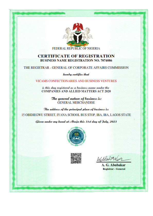 CERTIFICATE - VICAMS CONFECTIONARIES AND BUSINESS VENTURES_001